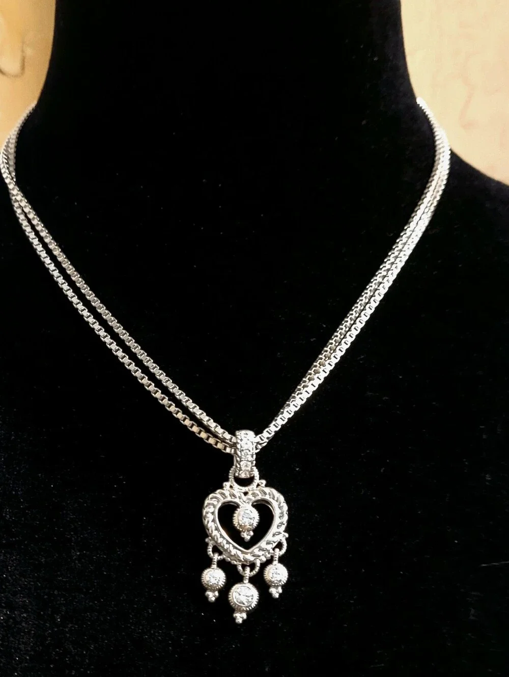 Judith Ripka, Rare Find,  Signature Textured Sterling Silver Heart-themed CZ 18